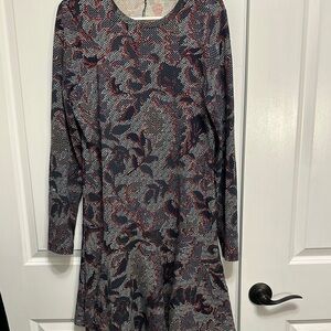 Tory Burch Blue and‎ Red A-line Long Sleeve Dress